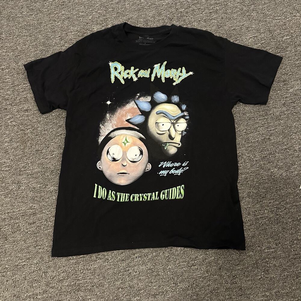 Rick And Morty Do As The Crystal Guide Size Large Black Shirt